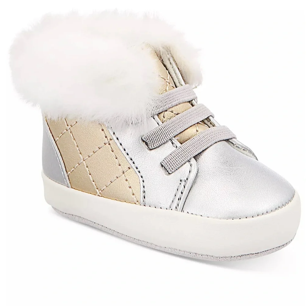 Baby Girls Faux Fur Metallic Booties